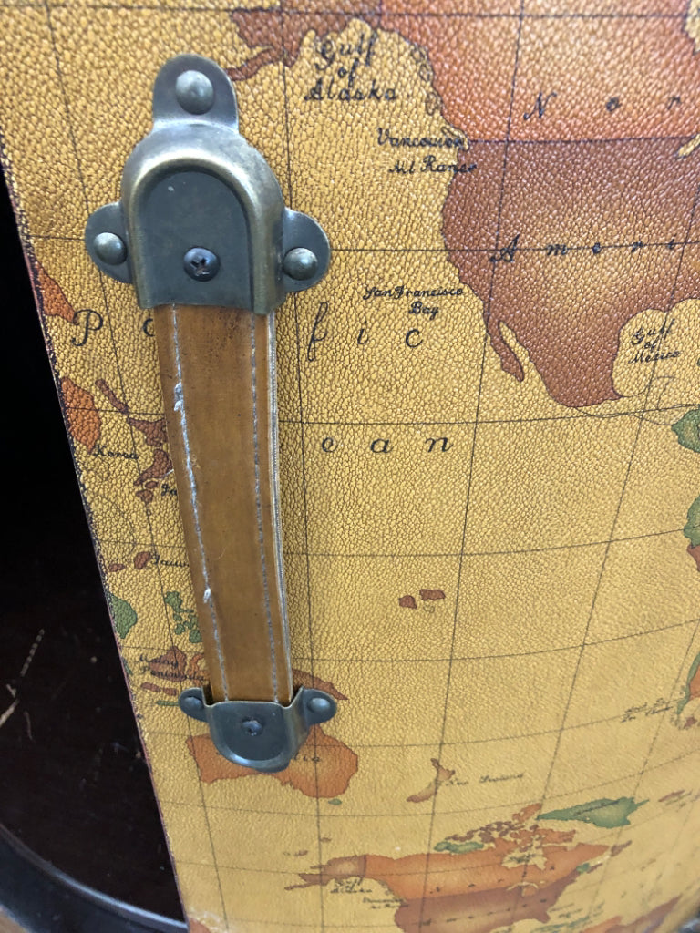 MAP FAUX LEATHER DESIGN CONSOLE TABLE/CABINET W/ SHELF.