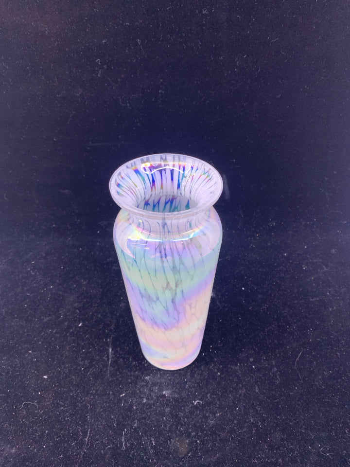 IRIDESCENT W/ WHITE CIRCLE VASE ROYAL LIMITED CRYSTAL.