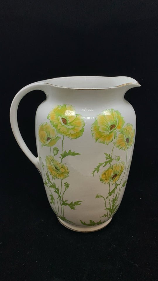 BUTTERCUP FLOWER PAINTED PORCELAIN PITCHER.