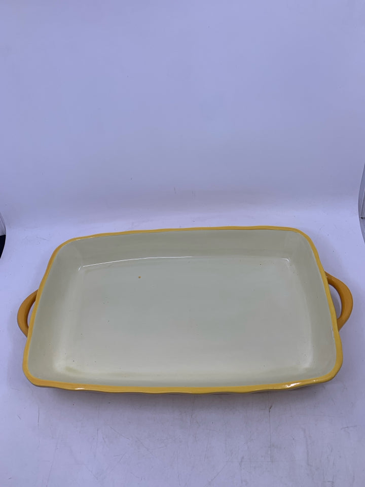YELLOW CERAMIC RECTANGLE CASSEROLE DISH W/ HANDLES RICK BAYLESS.