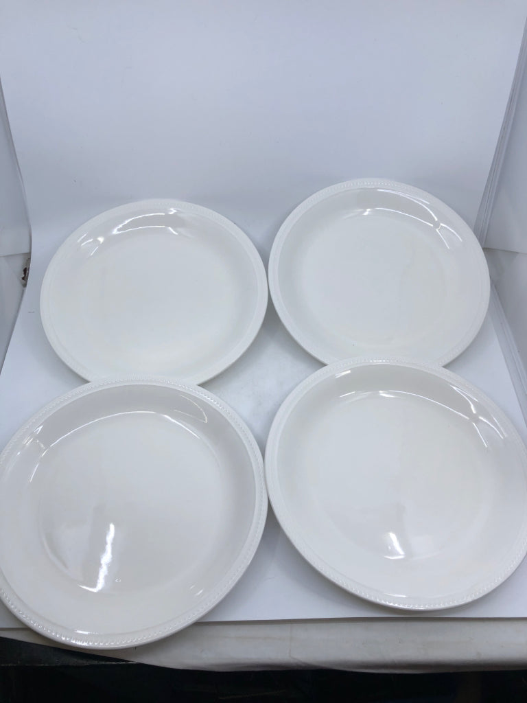 4 WHITE DEEP DINNER PLATES.