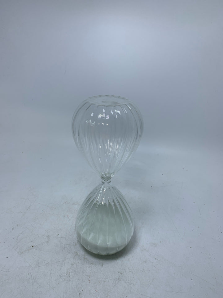 RIBBED GLASS HOUR GLASS.