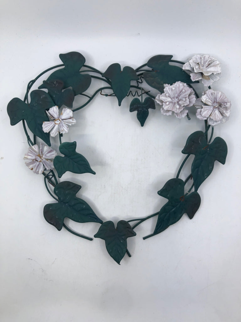 GREEN METAL HEART WALL ART.