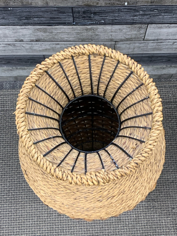 WICKER AND WOVEN FLOOR VASE.