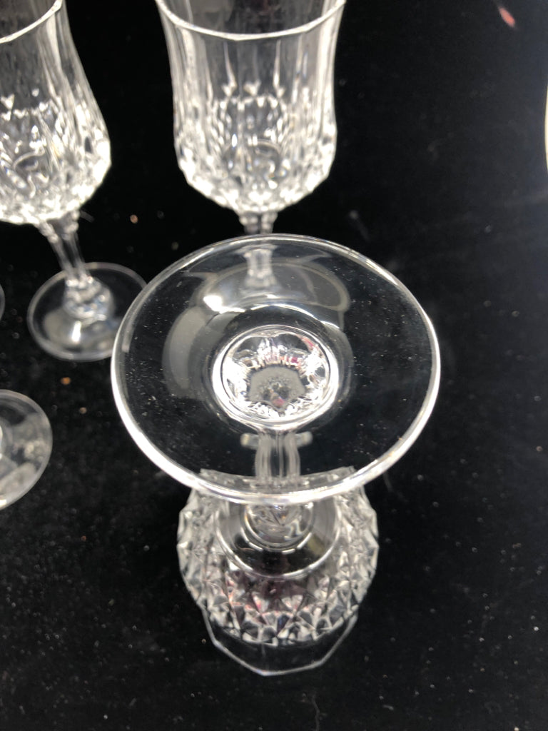 6 CUT GLASS BOTTOM WINE GLASSES.