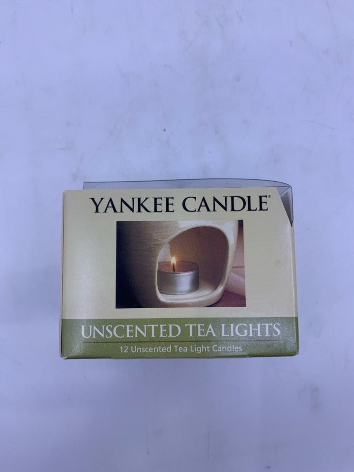 NIP 12 UNSCENTED TEA LIGHTS YANKEE CANDLE.
