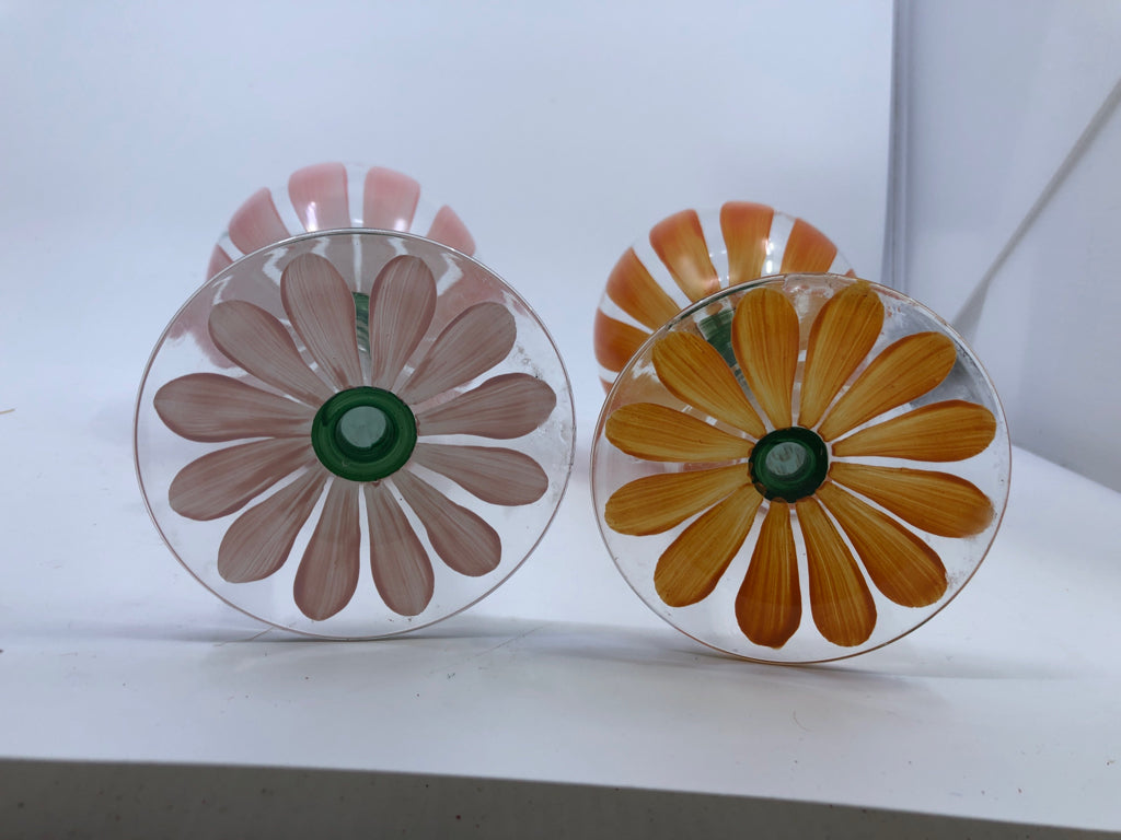 4 LARGE PAINTED BULB WINE GLASSES.