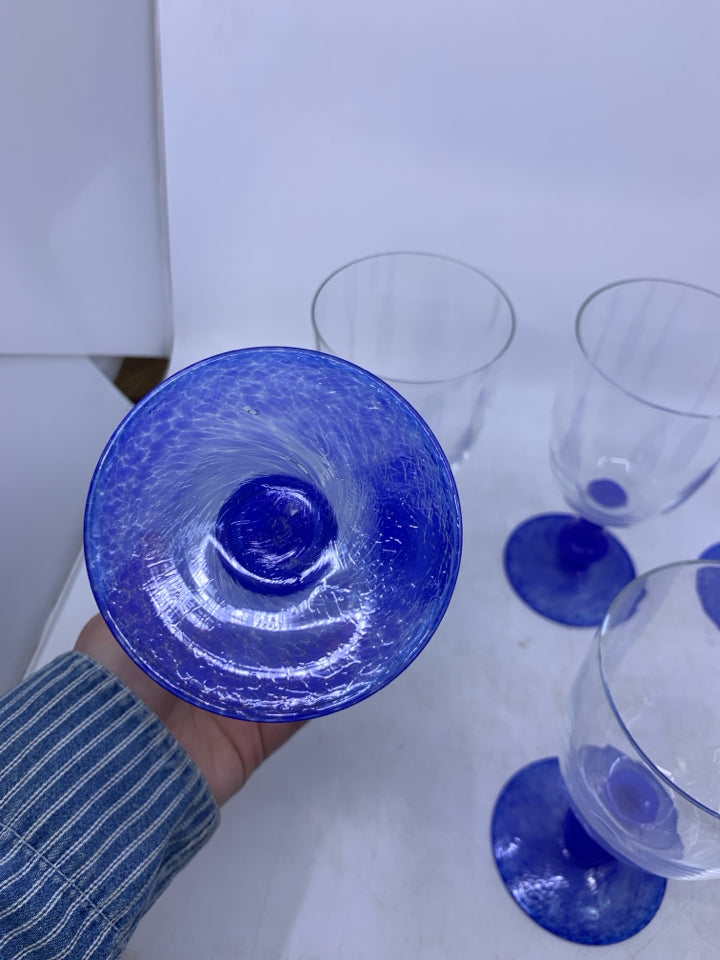 6 LARGE BLUE STEM GOBLETS.