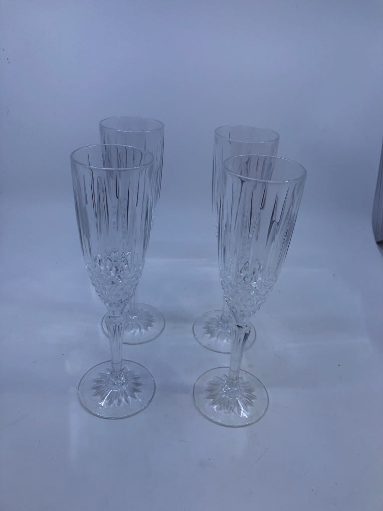 4 CRYSTAL DIAMOND PATTERN CHAMPAGNE FLUTES.
