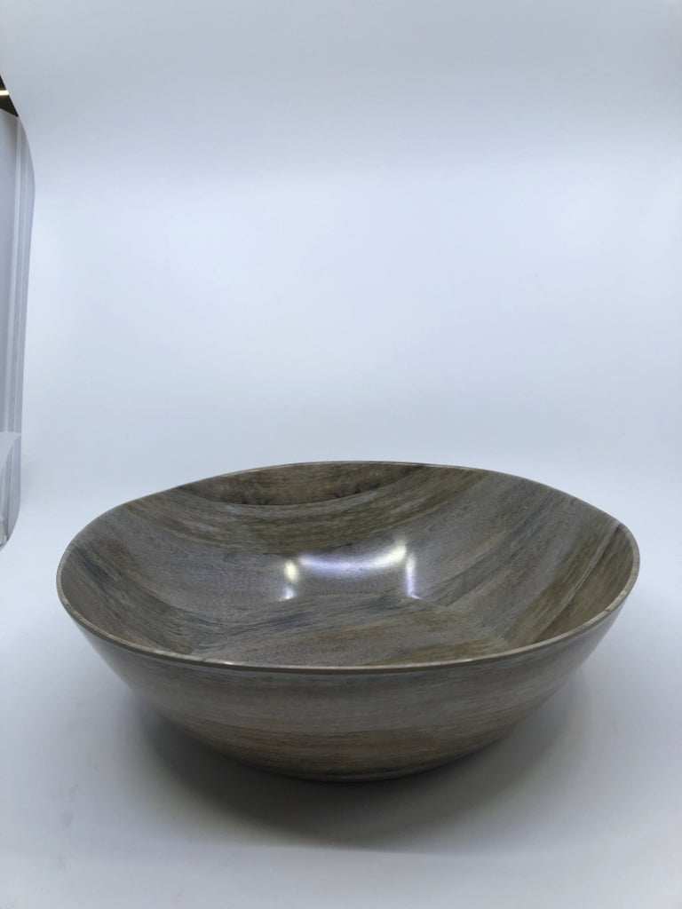 MELAMINE GREY FAUX WOOD SERVING BOWL.