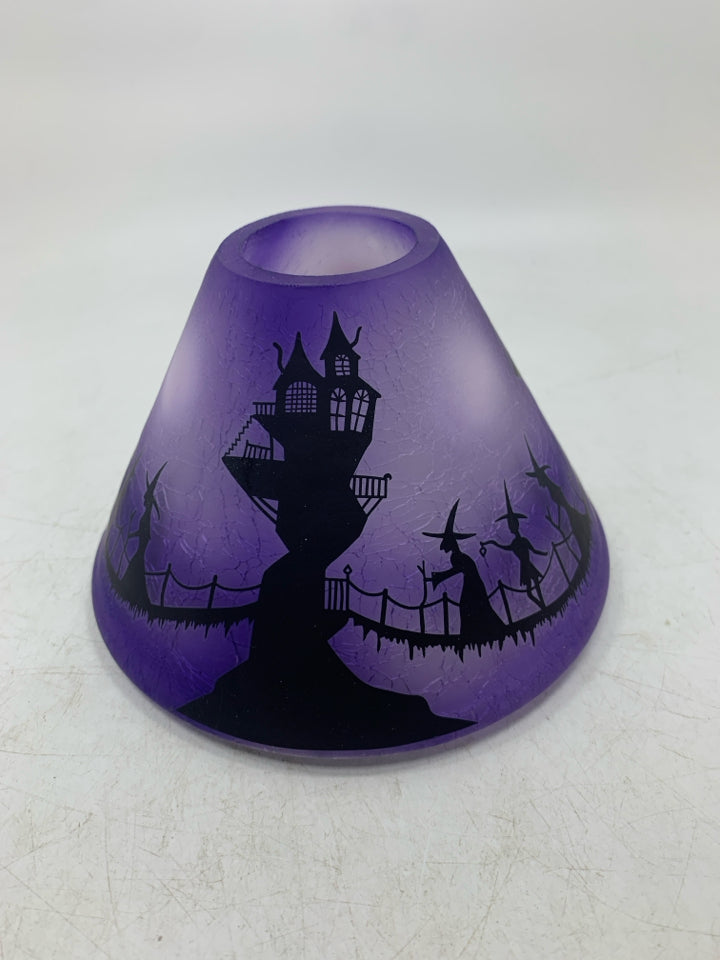 HAUNTED HOUSE PURPLE GLASS CANDLE SHADE.
