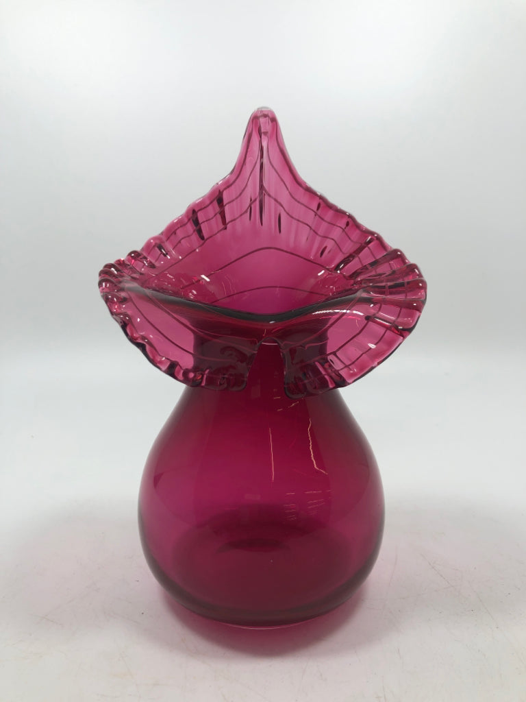 JACK-IN-THE-PULPIT CRANBERRY GLASS VASE.