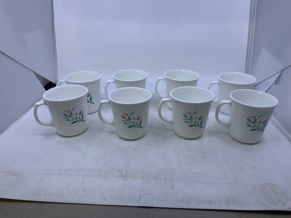 8 ROSEMAIRE PATTERN MUGS.
