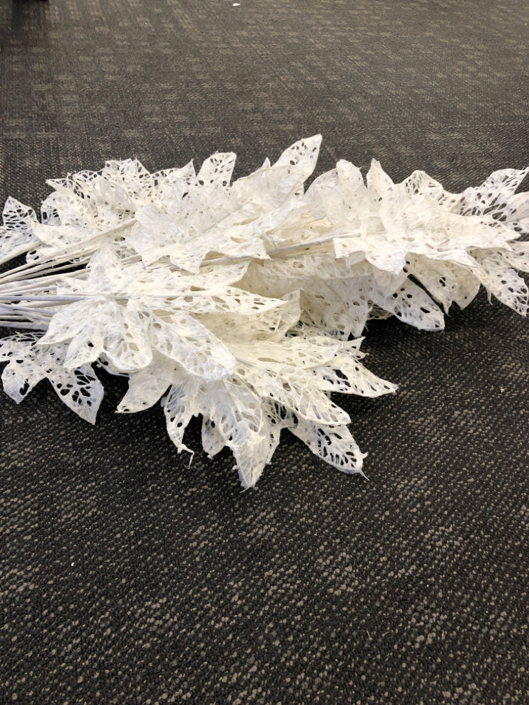BUNCH OF FAUX WHITE LACE LEAVES.