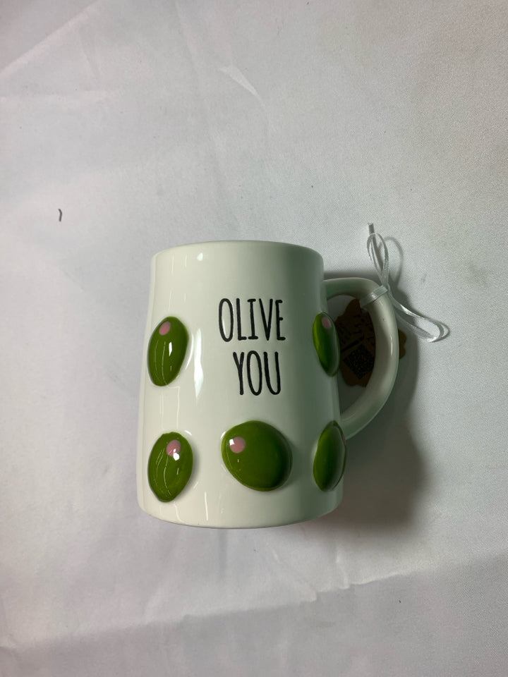 OLIVE YOU EMBOSSED OLIVE MUG.
