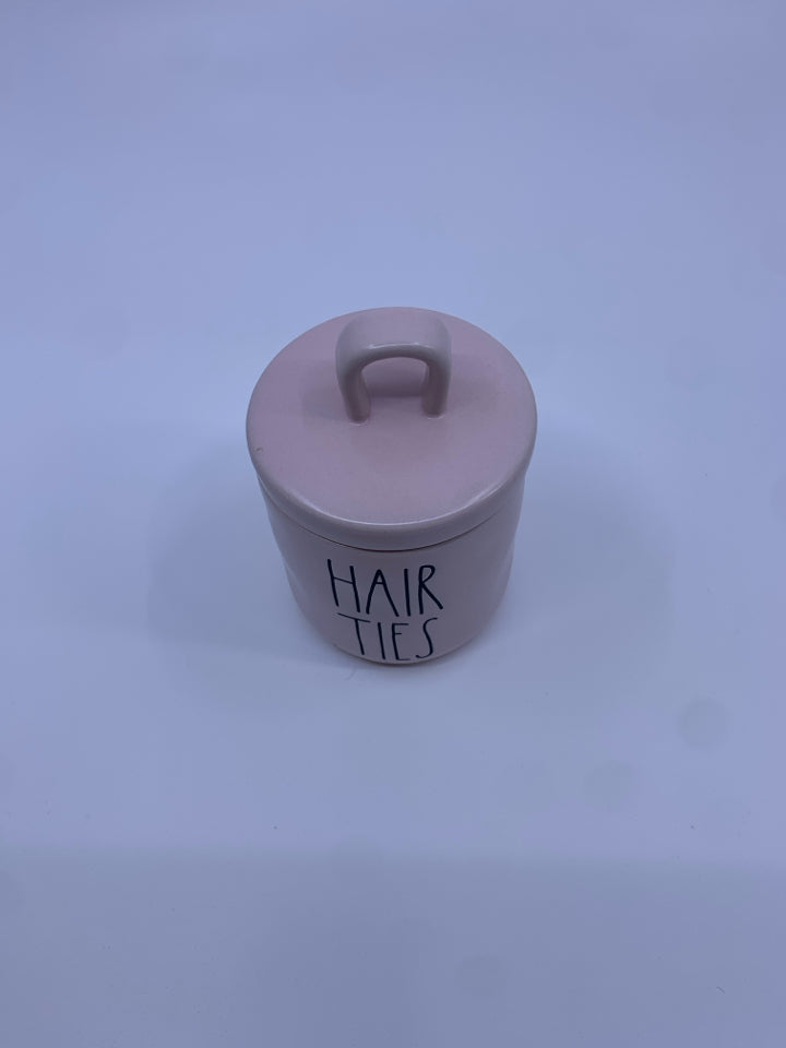 RAE DUNN PINK HAIR TIES CANISTER.