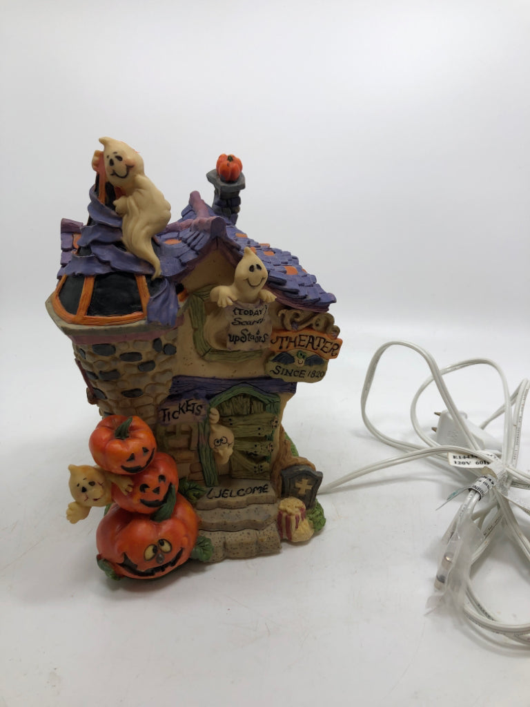 LIGHTED RESIN HALLOWEEN THEATER HOUSE.