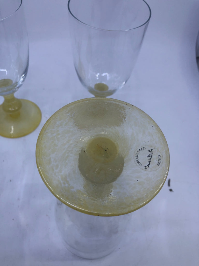 4 YELLOW FOOTED GOBLETS.