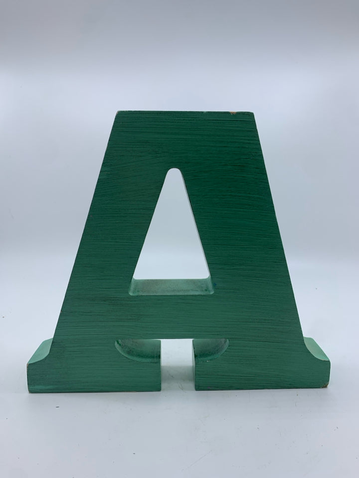 GREEN DISTRESSED WOODEN "A".