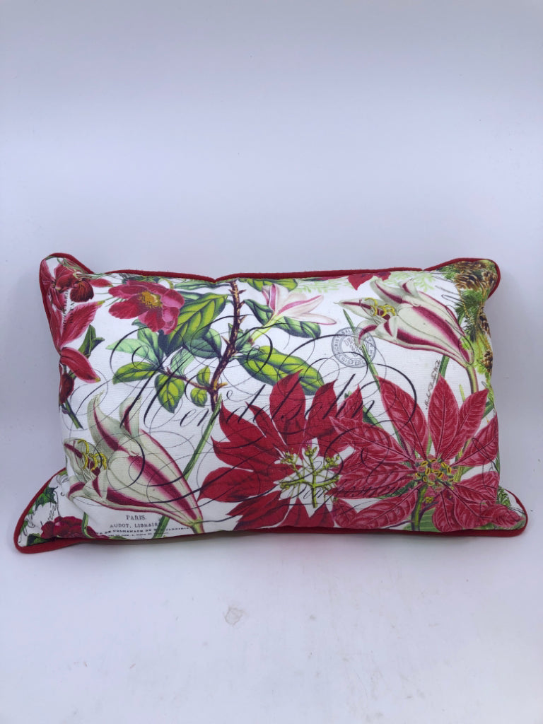 RED POINSETTIA RECTANGLE PILLOW.