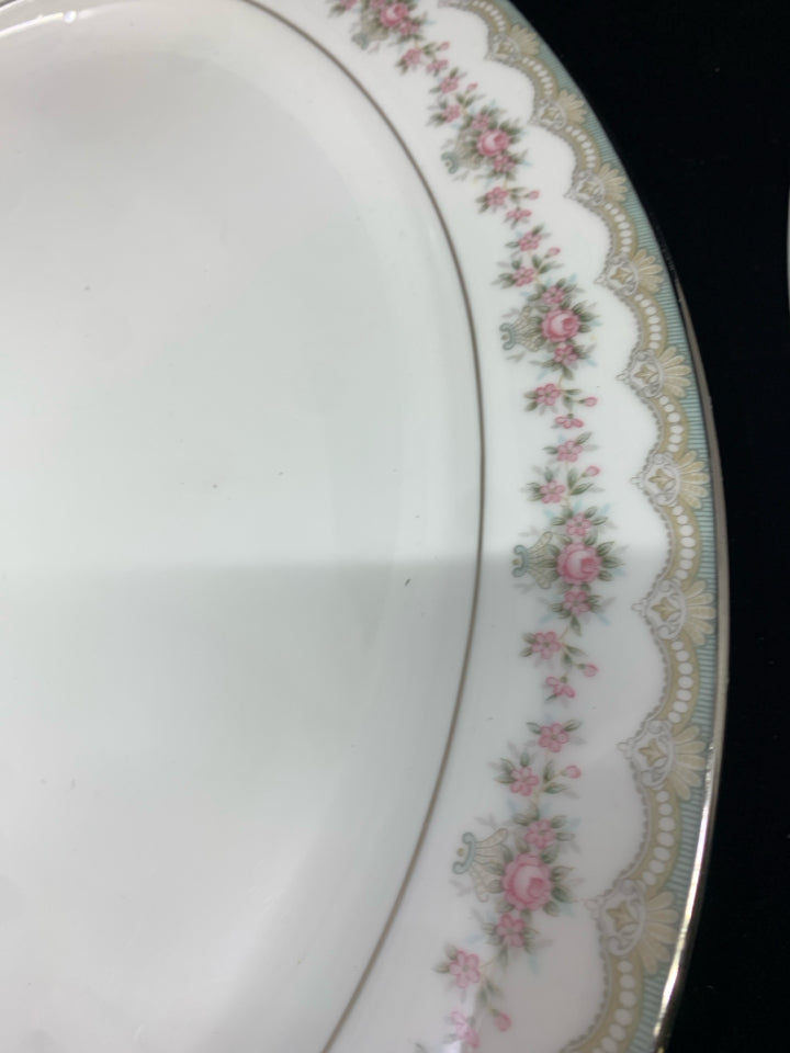 2 OVAL PLATTERS W/ PINK ROSE RIM NORITAKE CHINA.
