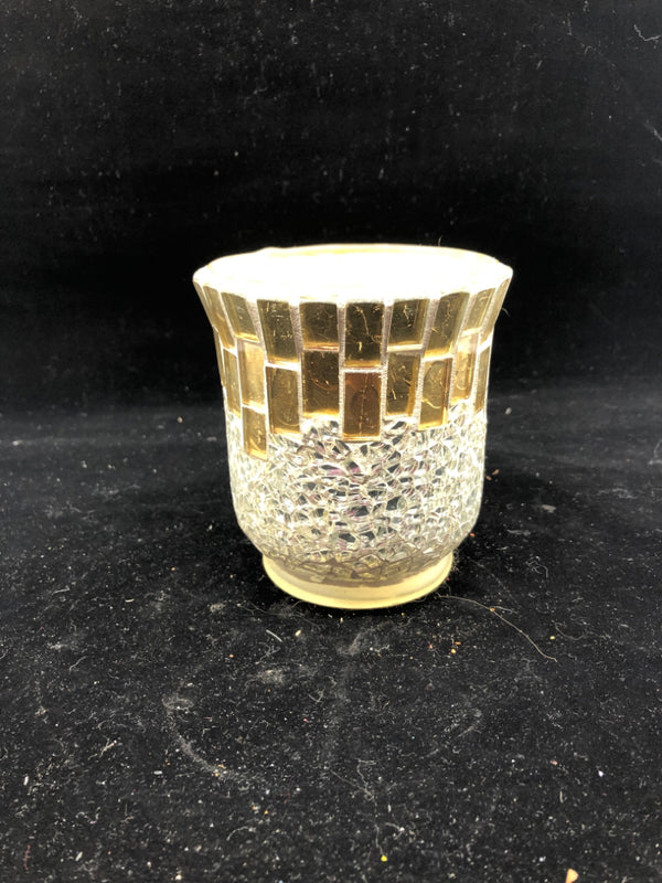 SILVER MOSAIC CANDLE HOLDER.