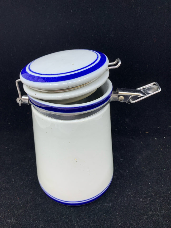 BLUE GREY CANISTER W METAL CLASP.