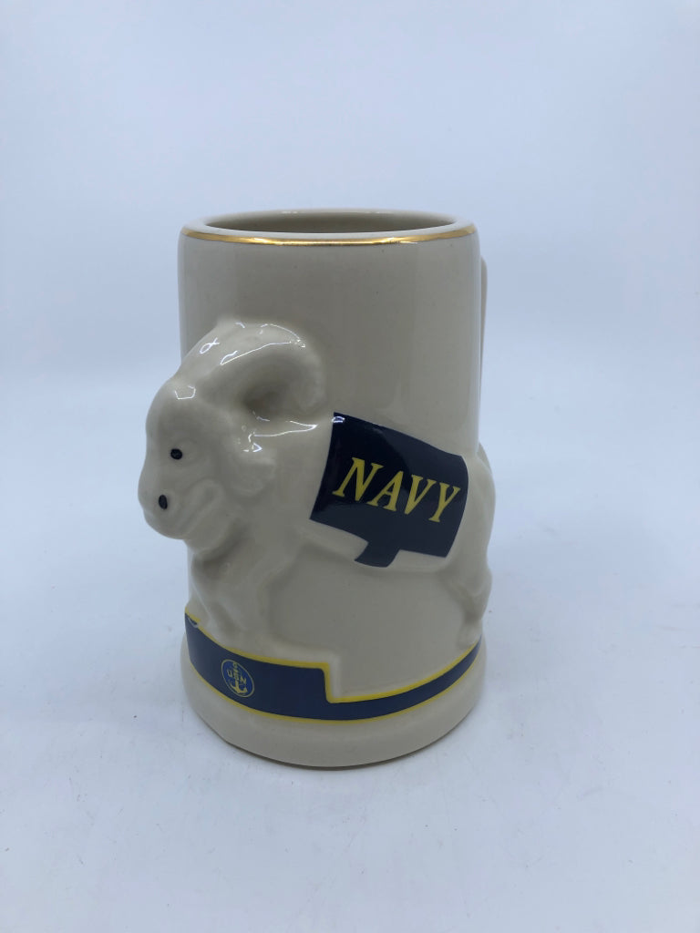 OFF WHITE US NAVY GOAT STEIN MUG.