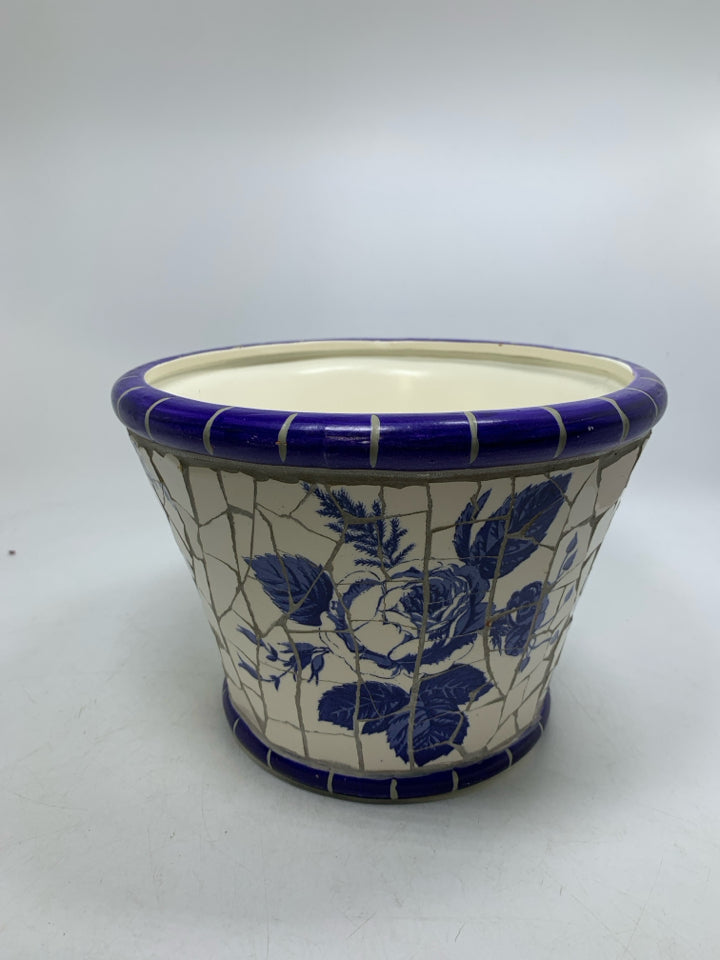 HEAVY MOSAIC BLUE FLORAL PLATTER.