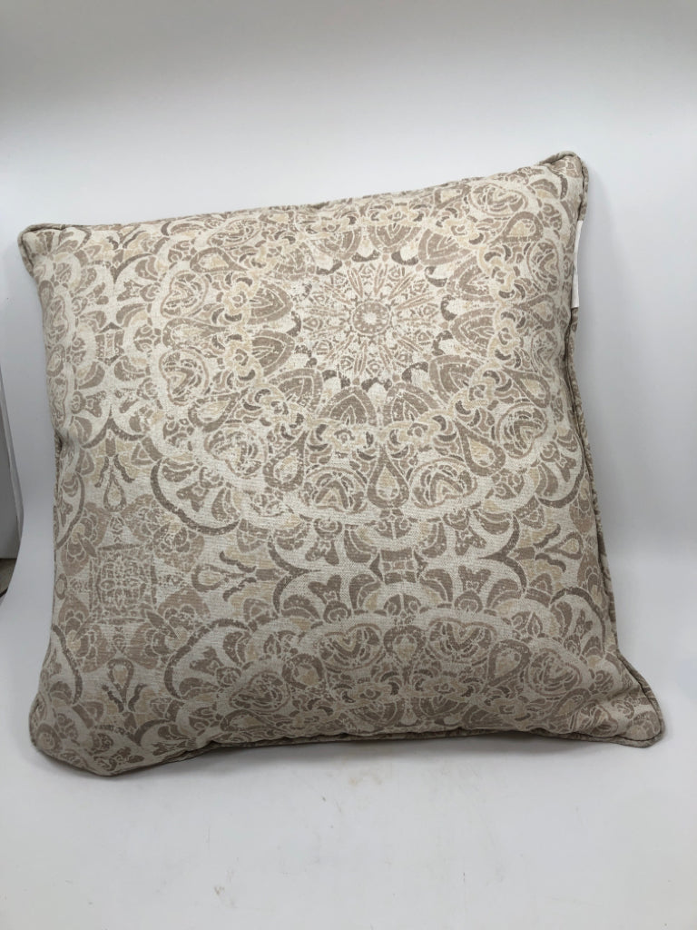 BEIGE MEDALLION PRINT PILLOW.