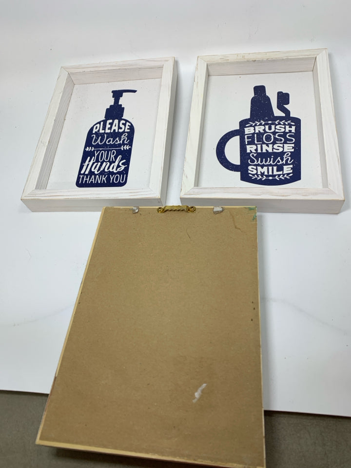 3 BATHROOM THEMED WALL ART WASH YOUR,BRUSH YOU,FLUSH YOUR.