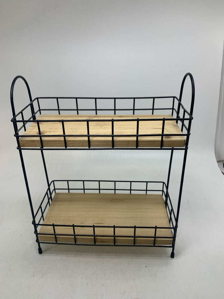 2 TIER SMALL WOOD/METAL VANITY SHELF.