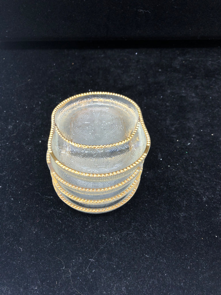 4 VTG GLASS W GOLD COASTER/TEA BAG SET.