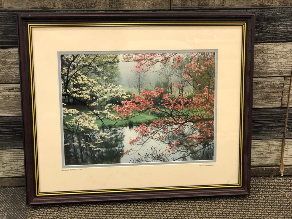 VTG FLORAL AND LAKE WALL ART- SIGNED.