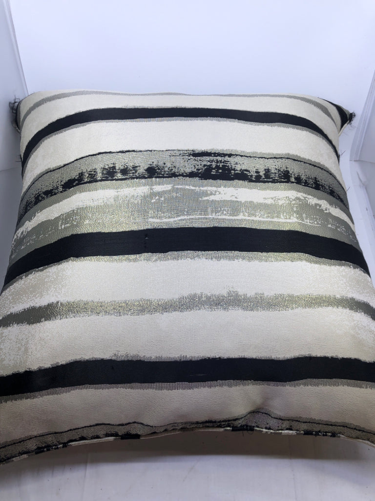 LARGE DOWN TAN W/ BLACK+ METALLIC STRIPES PILLOW.