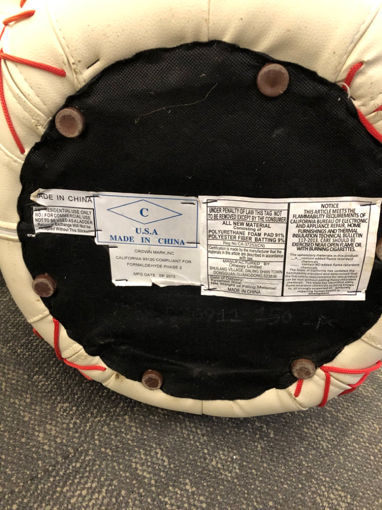 FAUX LEATHER BASEBALL SWIVEL CHAIR & OTTOMAN.