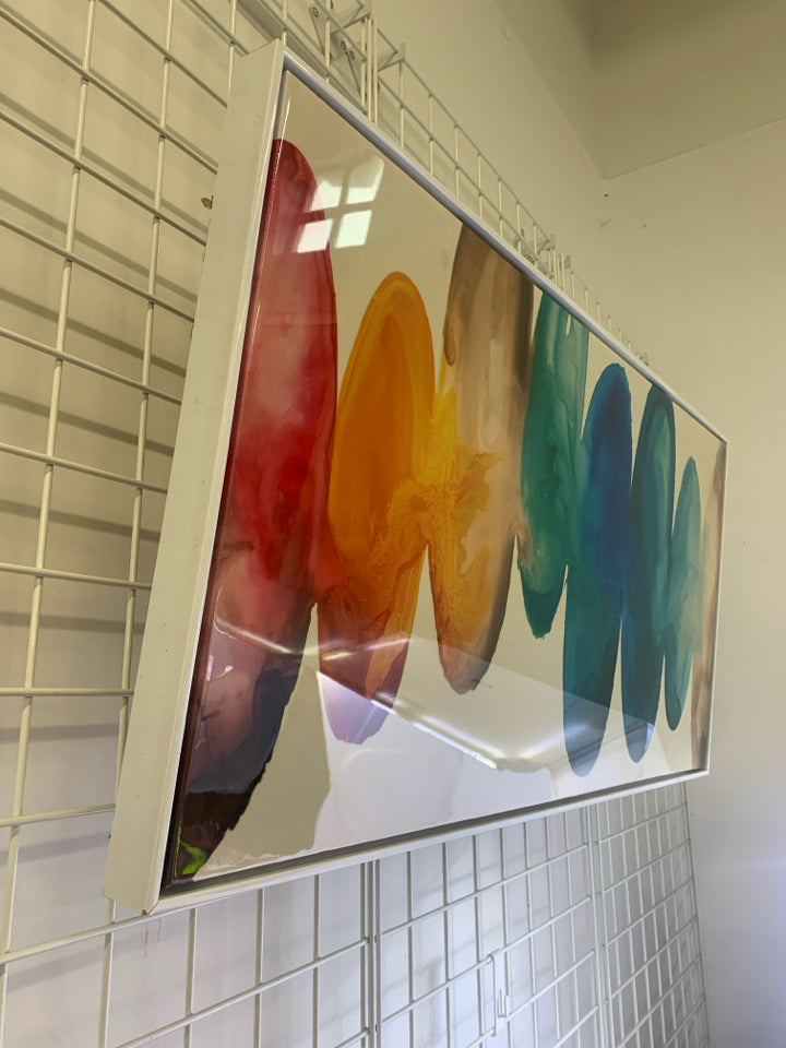 LARGE RAINBOW WATERCOLOR STYLE STONES WALL HANGING.