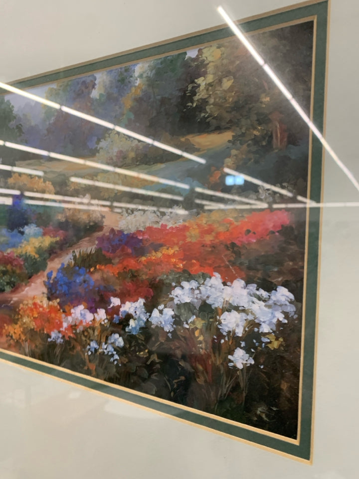 FRAMED VIBRANT GARDEN LANDSCAPE PRINT.
