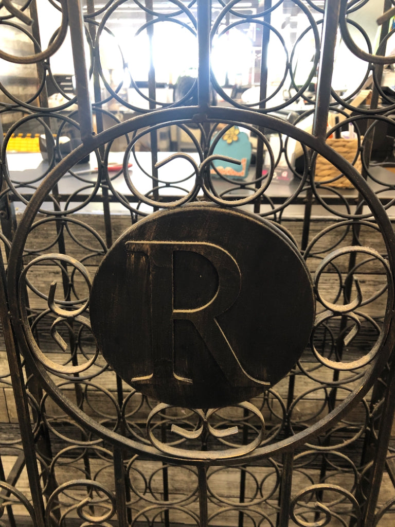 BLACK WROUGHT IRON WINE CAGE WITH LOCK AND 2 KEYS.