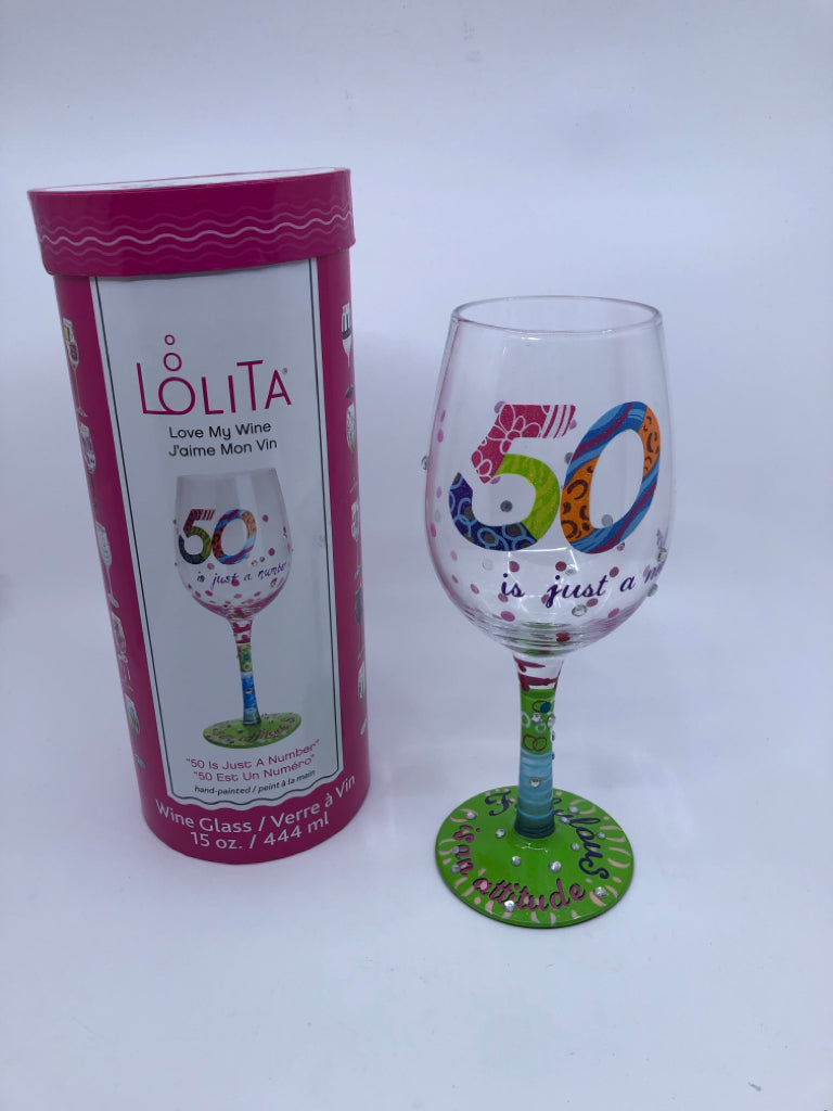 50 IS JUST A NUMBER LOLITA WINE GLASS IN BOX