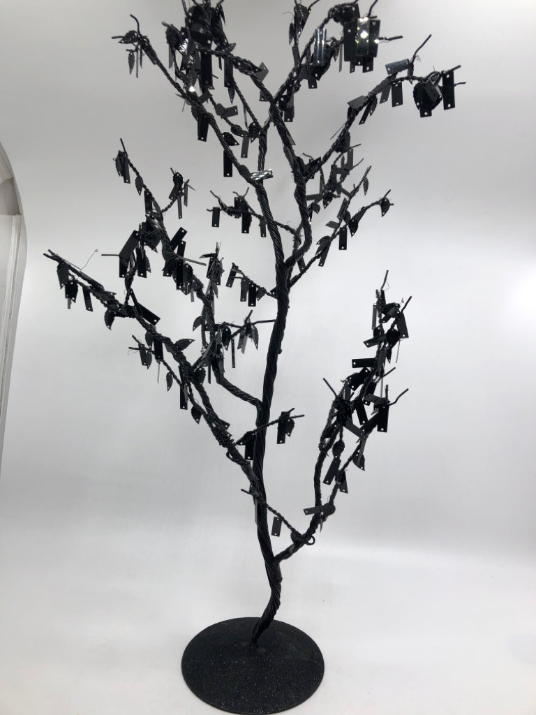 BLACK TINSEL AND WIRE HALLOWEEN TREE.
