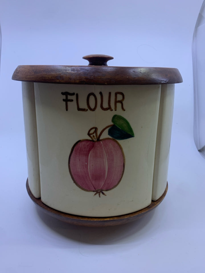 VTG WOOD CANISTERS W PAINTED FRUIT.
