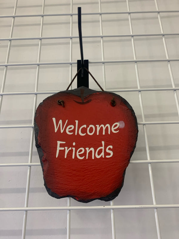 WELCOME FRIENDS APPLE SLATE WALL HANGING.