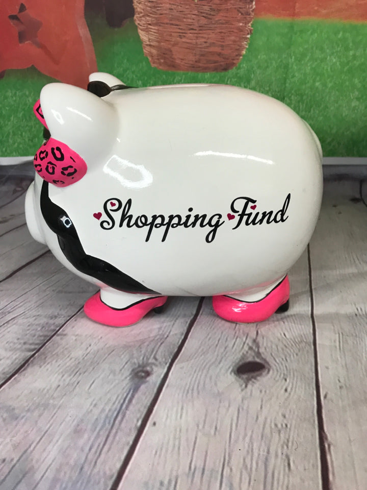"Shopping Fund" Pink/Black Girly Piggy Bank
