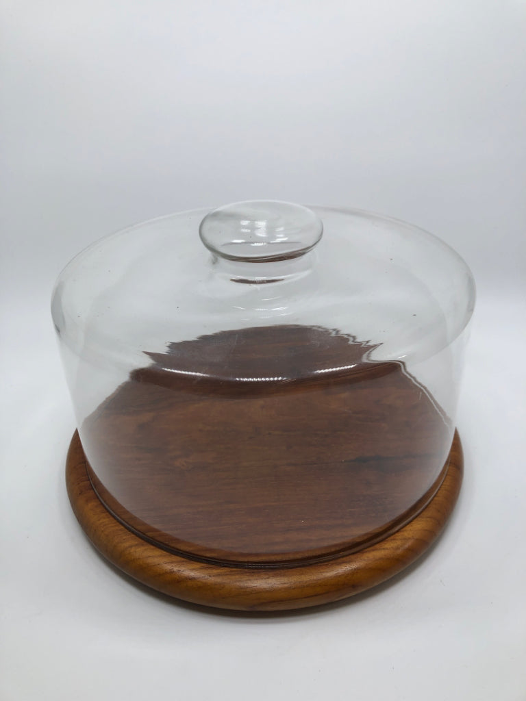 WOOD SERVER W/GLASS DOME.