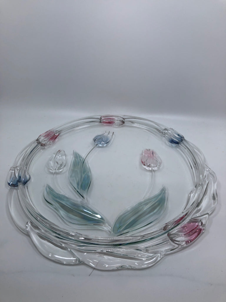 COLORED TULIP RAISED GLASS PLATTER.