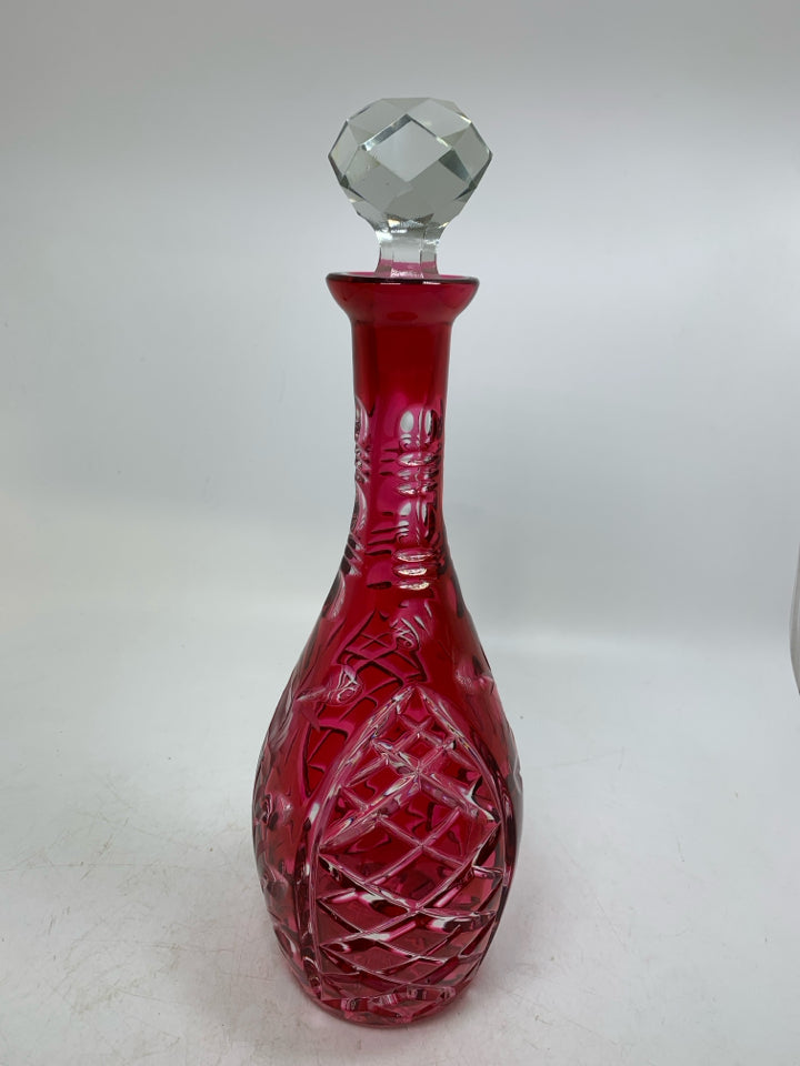 VTG HEAVY ETCHED FLOWERS CRYSTAL DECANTER.