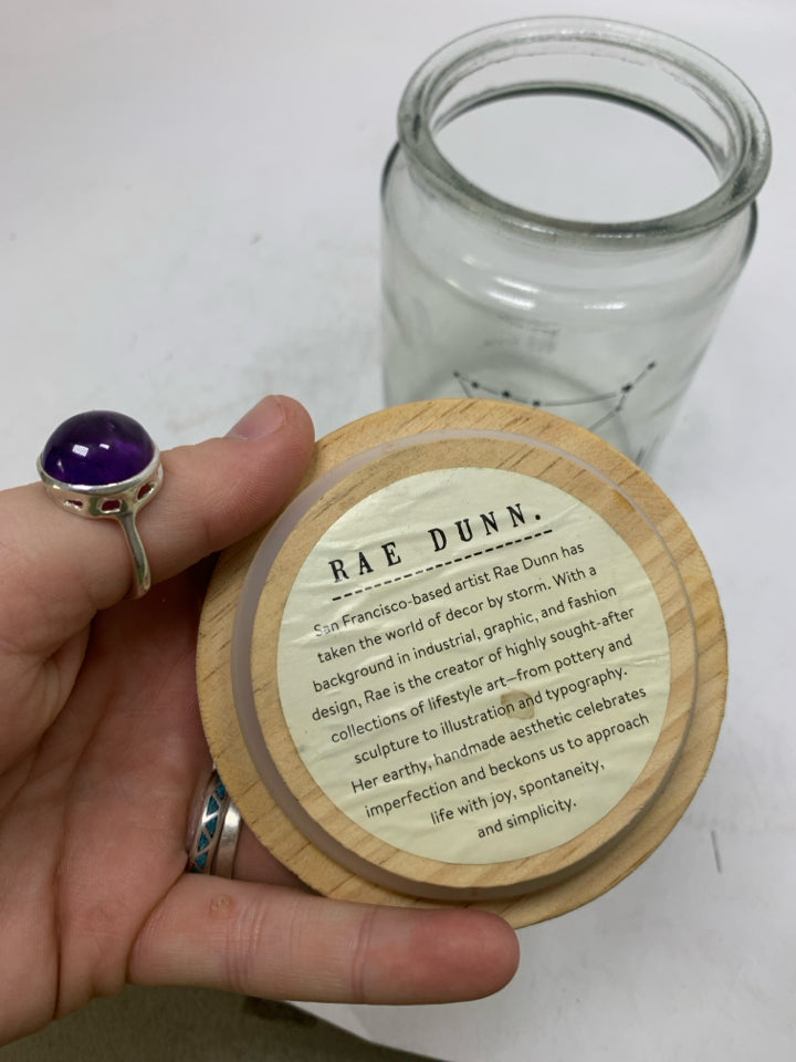 GLASS CAPRICORN CANISTER W/ WOOD LID.