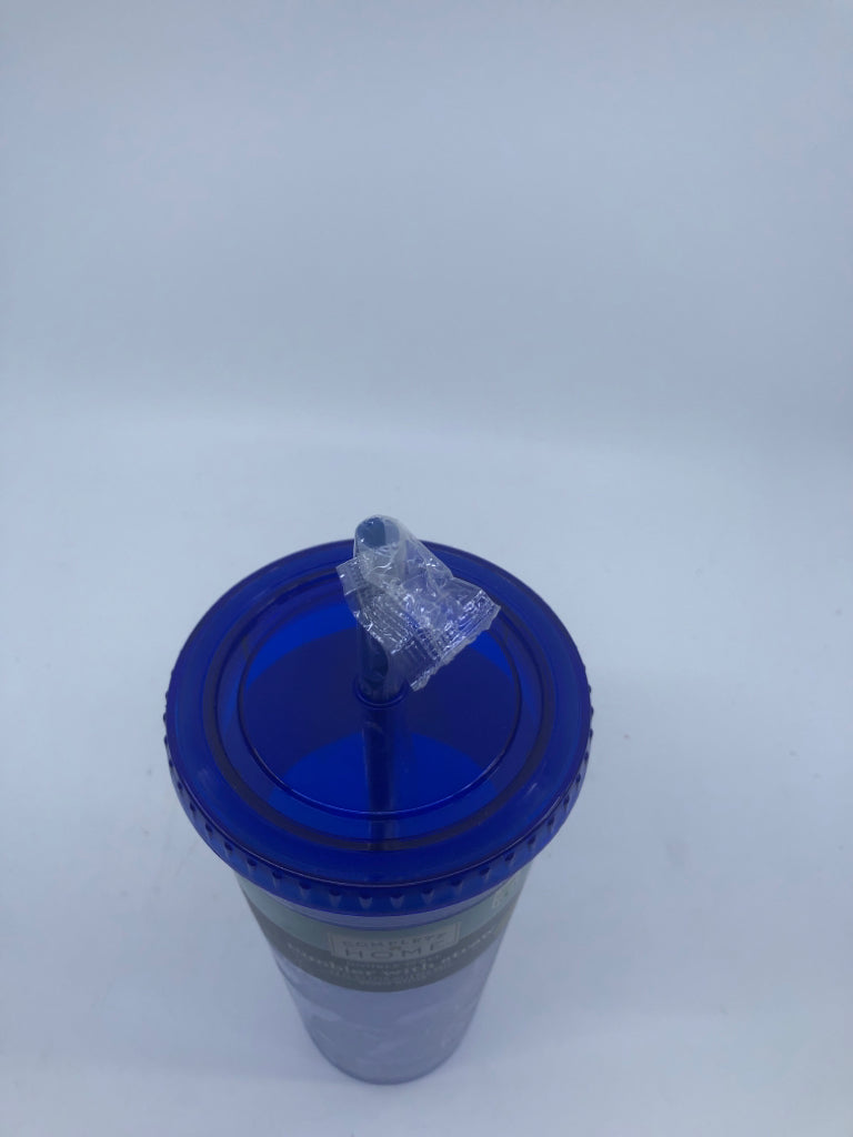 NEW BLUE TUMBLER WITH STRAW.