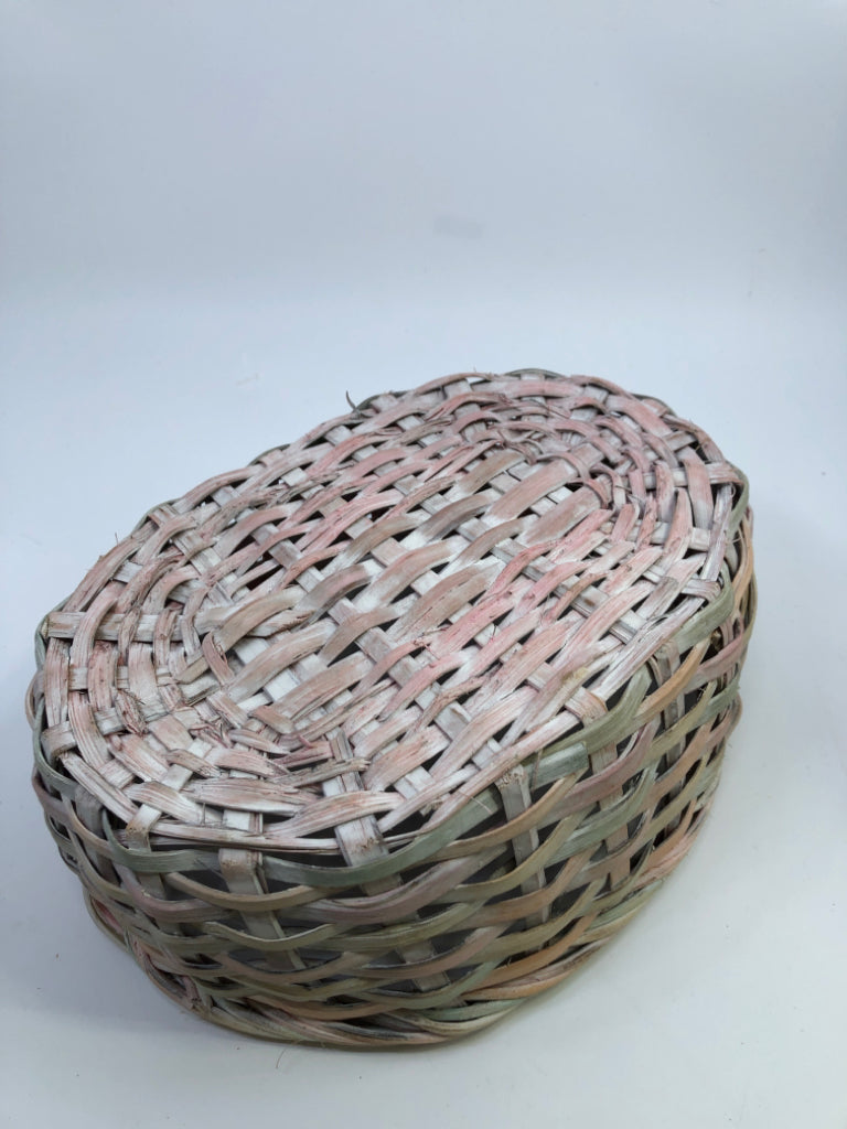 LIGHT PINK & GREEN WOVEN BASKET.